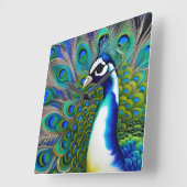 Weiß blau und grün Piebald Peacock Quadratische Wanduhr (Winkel)