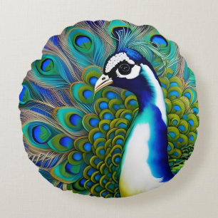 Weiß blau und grün Piebald Peacock Rundes Kissen