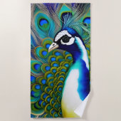 Weiß blau und grün Piebald Peacock Strandtuch (Vorderseite)