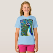 Weiß blau und grün Piebald Peacock T-Shirt (Vorne ganz)