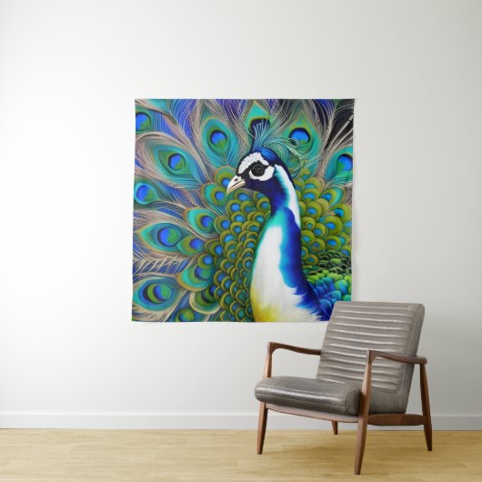 Weiß blau und grün Piebald Peacock Wandteppich (Beispiel)