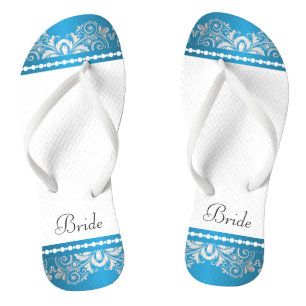 Weiß, Blau und Silber   Hochzeitsparty Badesandalen