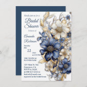 Weiß, blau, weiße Blume und goldene Etwas Einladung (Vorne/Hinten)