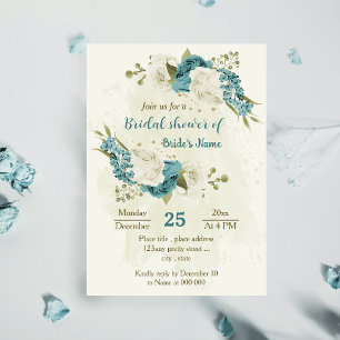 Weiß-blaue Blume Brautparty Einladung