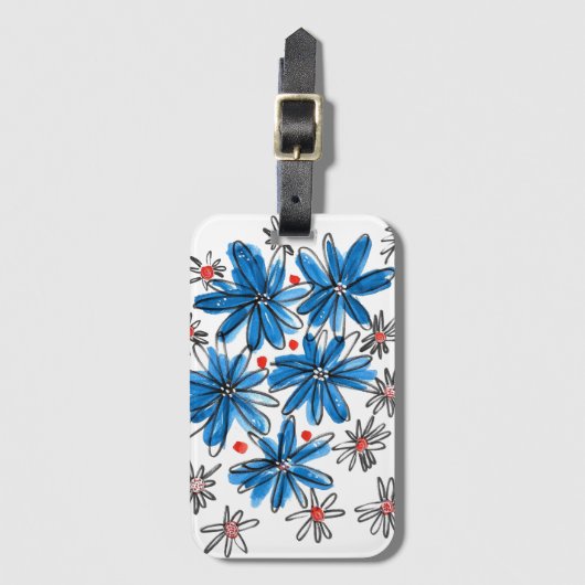 Weiß-blaue Blume Gepäckanhänger (Vorderseite Vertikal)