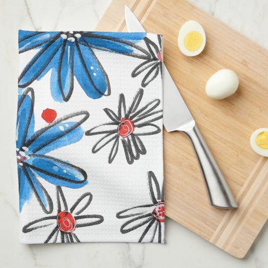 Weiß-blaue Blume Geschirrtuch (Viertel Falte)