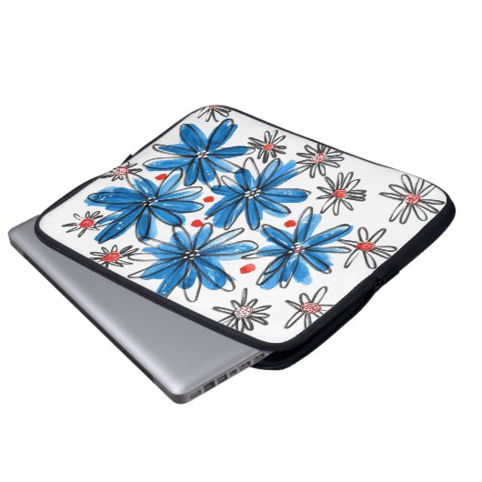 Weiß-blaue Blume Laptopschutzhülle (Vorne Knopf)