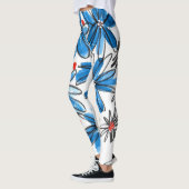 Weiß-blaue Blume Leggings (Links)
