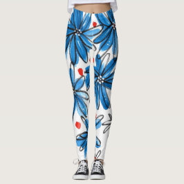 Weiß-blaue Blume Leggings