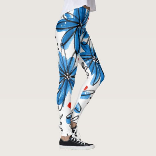 Weiß-blaue Blume Leggings (Rechts)