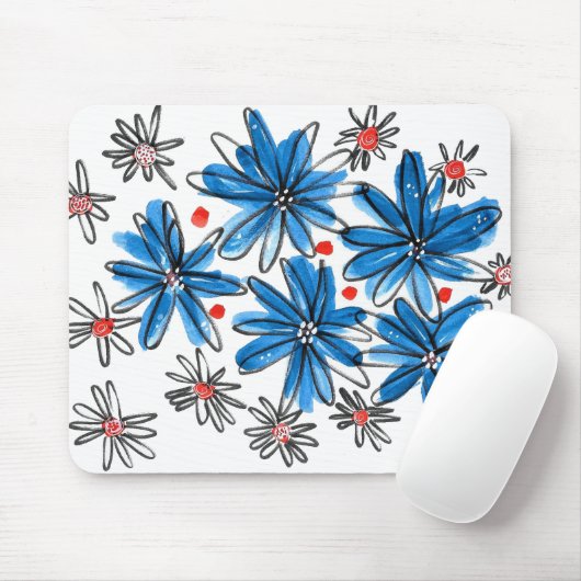 Weiß-blaue Blume Mousepad (Mit Mouse)