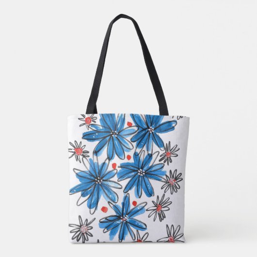 Weiß-blaue Blume Tasche (Rückseite)