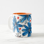 Weiß-blaue Blume Zweifarbige Tasse (Vorderseite Links)