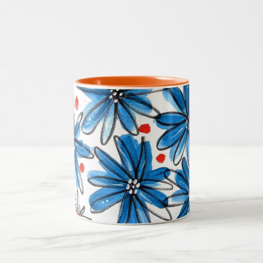 Weiß-blaue Blume Zweifarbige Tasse (Mittel)