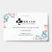 Weiß blaue Blütenblätter und Blattmuster Druckmust Ausweis (Rückseite)