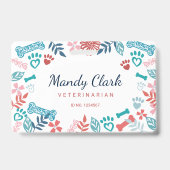 Weiß blaue Blütenblätter und Blattmuster Druckmust Ausweis (Vorderseite)