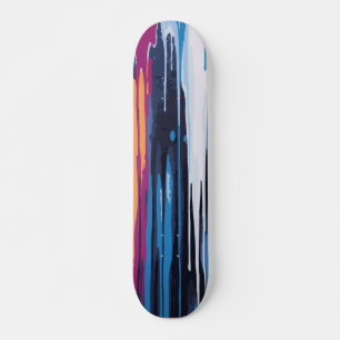 Weiß Blaue Lila und Gelbe Farb-Tropfen-Abstrakt Skateboard
