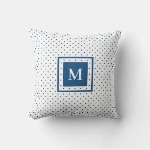 Weiß-blaue Polka-Dot-Muster mit modernem Monogramm Kissen