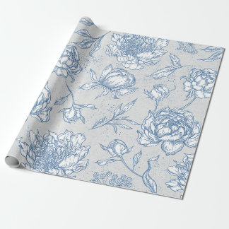 Weiß-blaue, vintage-blumige Illustrationen Geschenkpapier