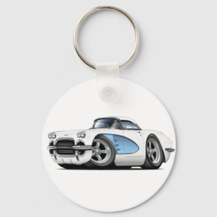 Weiß-Blaues Auto 1961 Korvette Schlüsselanhänger