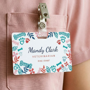 Weiß-blaues Blumen- und Blattmuster mit Abdruck ei Ausweis