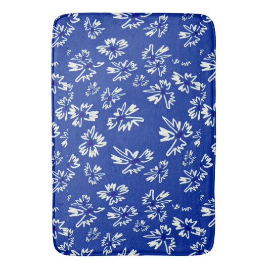 Weiß-blaues Blumenmuster Badematte (Vorderseite Vertikal)