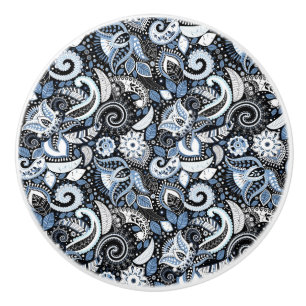 Weiß-blaues Paisley-Boho-Druckmuster Keramikknauf