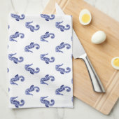 Weiß-blaues Seepferd Küchentuch (Viertel Falte)