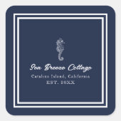 Weiß-blaues Seepferd Quadratischer Aufkleber (Vorderseite)