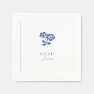 Weiß | Blue Floral gefaltet Danke Hochzeit Serviette