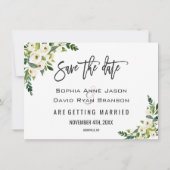 Weiß blühendes Foto Save the Date (Rückseite)