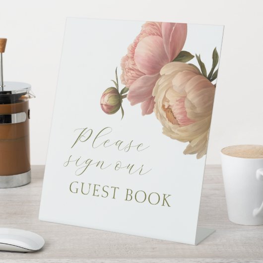 Weiß | Blush Rose Wedding Guest Book Sockelschild (In Situ)