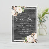 Weiß & Blütenblüte Rustikale Holzverheiratung Save The Date (Stehend Vorderseite)