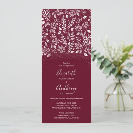 Weiß-botanische Einladung in einer Hochzeit (Stehend Vorderseite)