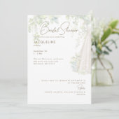 Weiß-Botanisches Hochzeitskleid-Brautparty Einladung (Stehend Vorderseite)