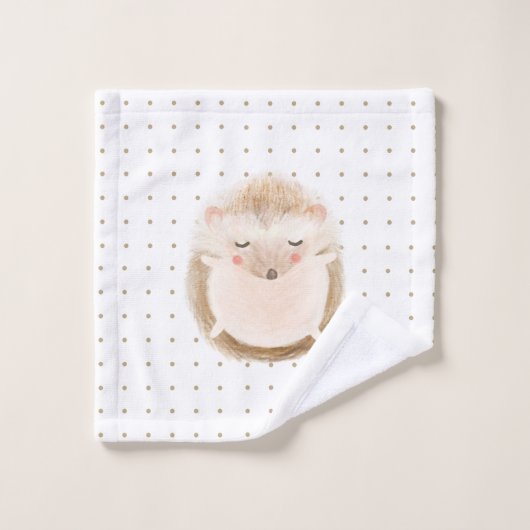 Weiß-braune Pastellmuster Igel Badhandtuch Set (Waschlappen)