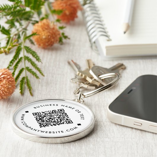 Weiß | Business Custom QR Code Schlüsselanhänger (Seite)