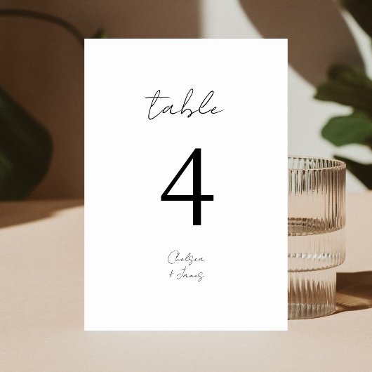 Weiß | Chic B&W Minimalistisch Wedding Tischnummer