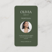 Weiß / Chic Dunkel Sage Green Foto Social QR Code Visitenkarte (Vorderseite)