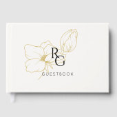 Weiß | Chic Floral Monogram Wedding Gästebuch (Vorderseite)