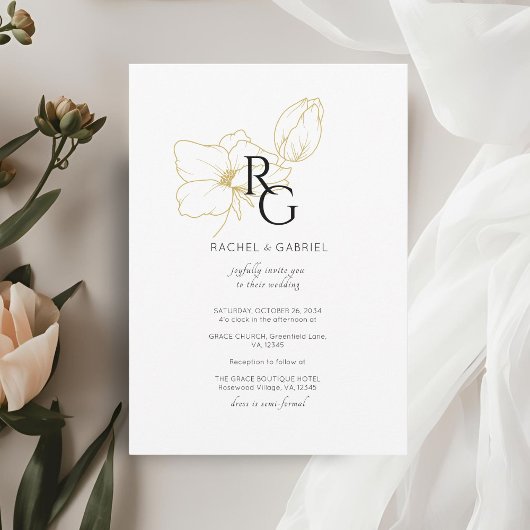 Weiß | Chic Floral Monogram Wedding Save The Date