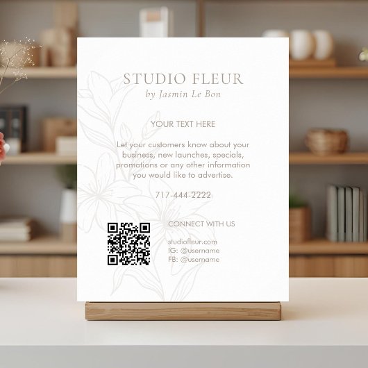 Weiß | Chic Floral Text Promotion QR Poster