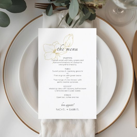Weiß | Chic Floral Wedding Flat Menu