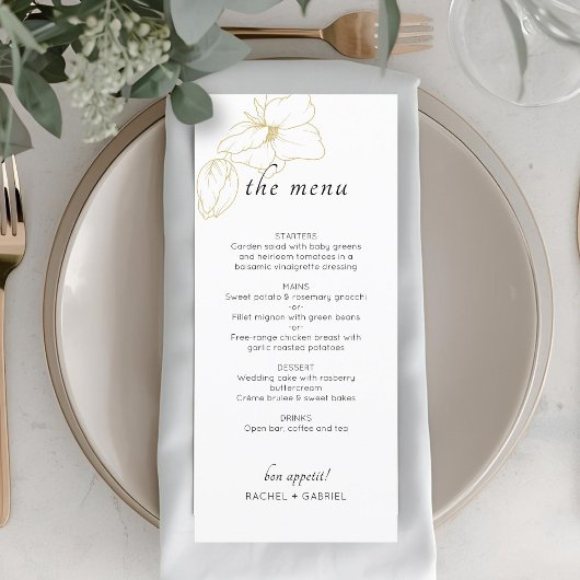 Weiß | Chic Floral Wedding Flat Menu Menükarte