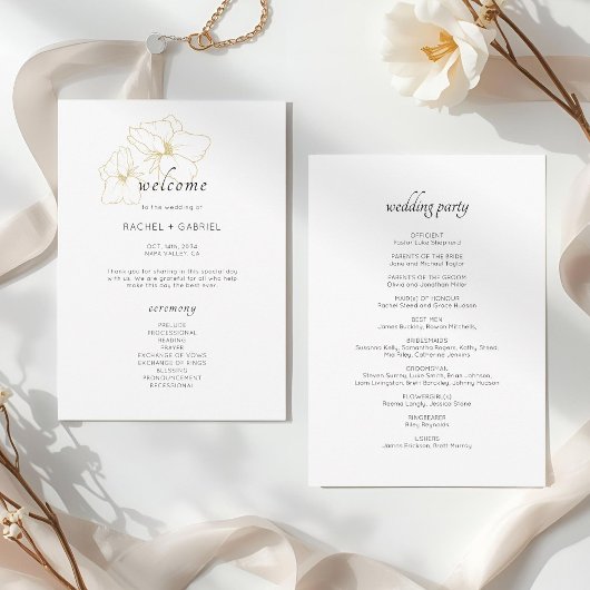 Weiß | Chic Imitats Gold Floral Wedding Programm