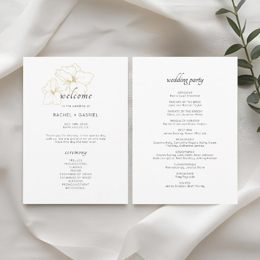 Weiß | Chic Imitats Gold Floral Wedding Programm