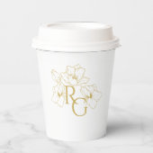 Weiß | Chic Imitats Gold Monogram Wedding Pappbecher (Vorderseite)