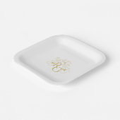 Weiß | Chic Imitats Gold Monogram Wedding Pappteller (Gewinkelt)