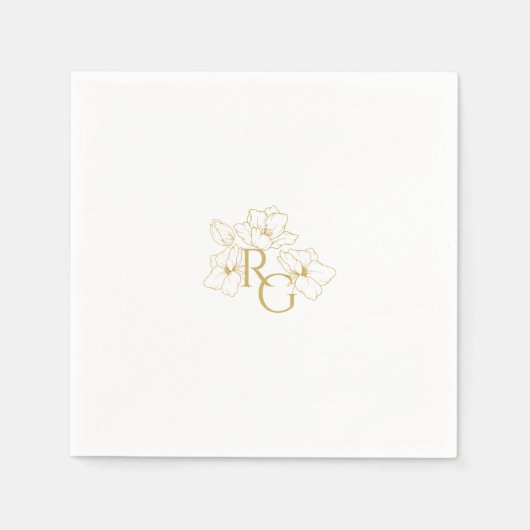 Weiß | Chic Imitats Gold Monogram Wedding Serviette (Vorderseite)