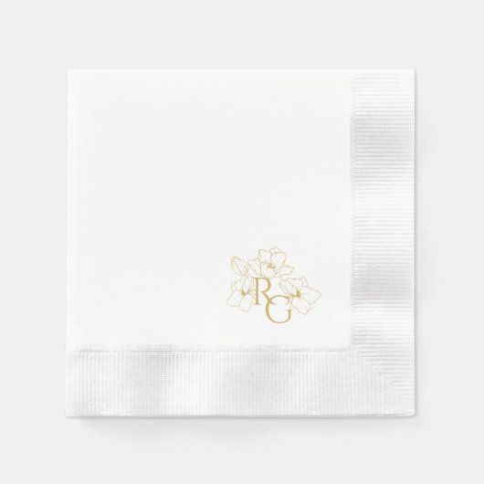 Weiß | Chic Imitats Gold Monogram Wedding Serviette (Vorderseite)